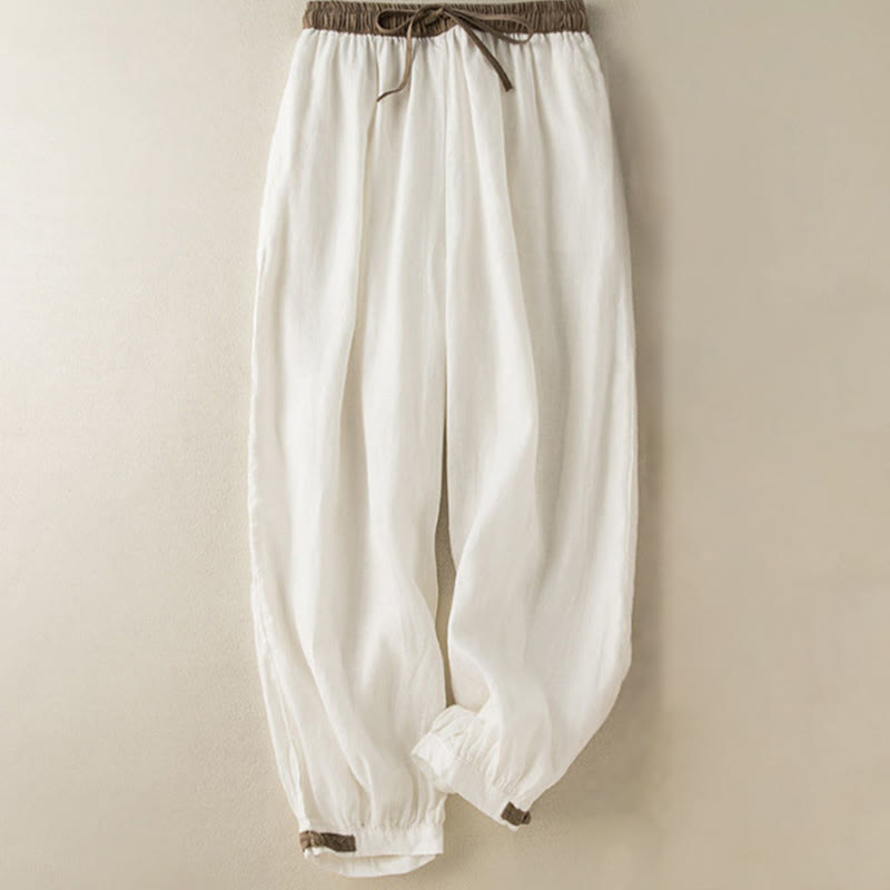 Buddha Stones Plain Cotton Drawstring Women's Harem Pants With Pockets - White - US16，UK/AU20，EU48 (3XL) - image 7
