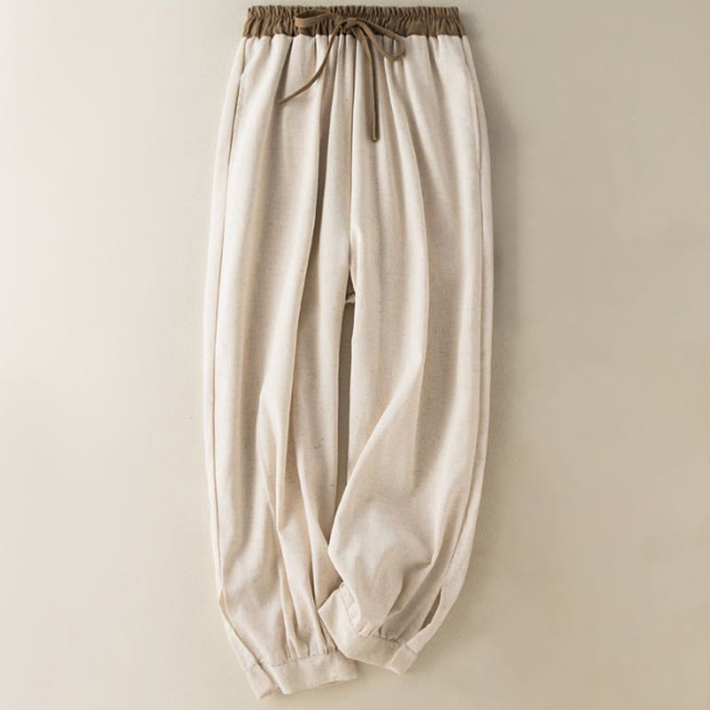 Buddha Stones Plain Cotton Drawstring Women's Harem Pants With Pockets - image 1