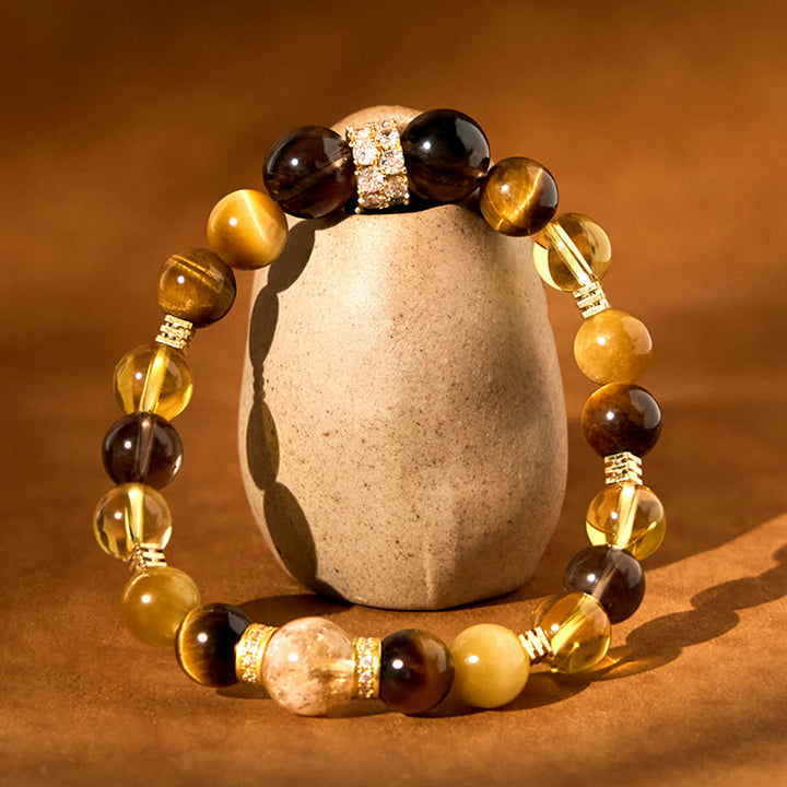 Buddha Stones Citrine Topaz Smoky Quartz Tiger Eye Happiness Bracelet