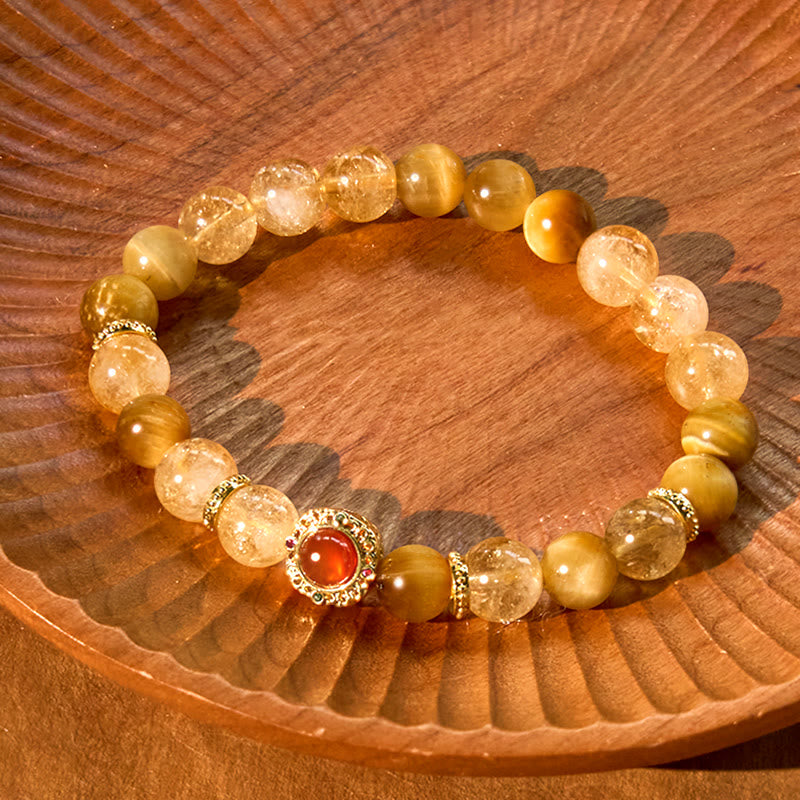 Buddha Stones Citrine Tiger Eye Red Agate Generosity Bracelet