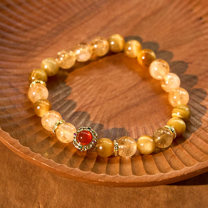 Buddha Stones Citrine Tiger Eye Red Agate Generosity Bracelet