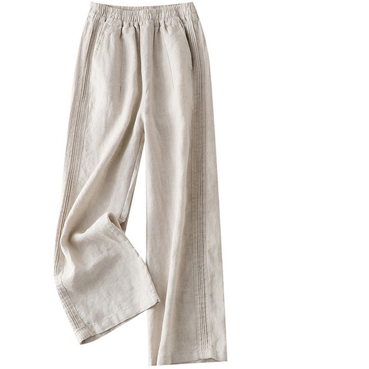 Buddha Stones Casual Plain Color Side Pleats Cotton Linen Women's Wide Leg Pants With Pockets - image 6