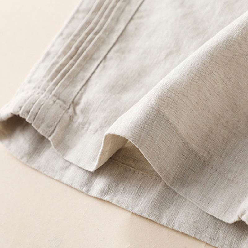 Buddha Stones Casual Plain Color Side Pleats Cotton Linen Women's Wide Leg Pants With Pockets - image 5