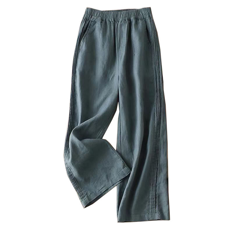 Buddha Stones Casual Plain Color Side Pleats Cotton Linen Women's Wide Leg Pants With Pockets - image 12