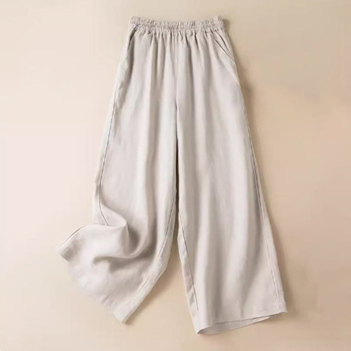 Buddha Stones Casual Solid Color Cotton Linen Women's Wide Leg Pants With Pockets - Beige - US12，UK/AU16，EU44 (3XL) - image 22