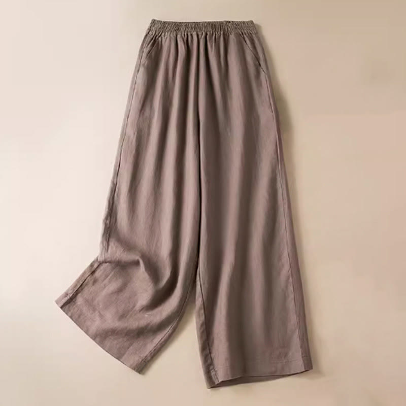Buddha Stones Casual Solid Color Cotton Linen Women's Wide Leg Pants With Pockets - Peru - US12，UK/AU16，EU44 (3XL) - image 17