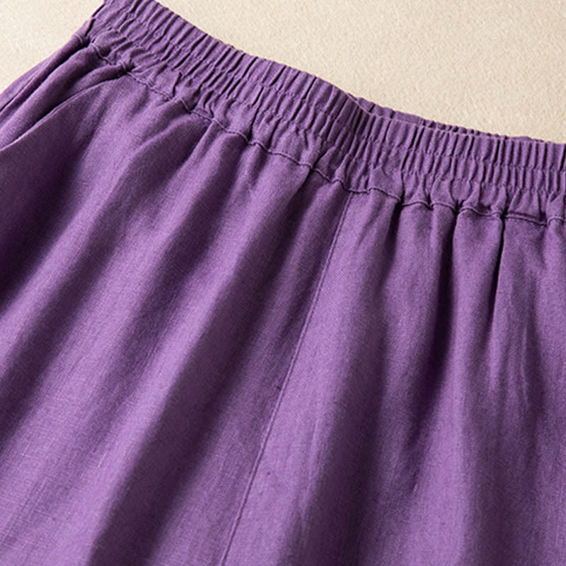 Buddha Stones Casual Solid Color Cotton Linen Women's Wide Leg Pants With Pockets - image 11