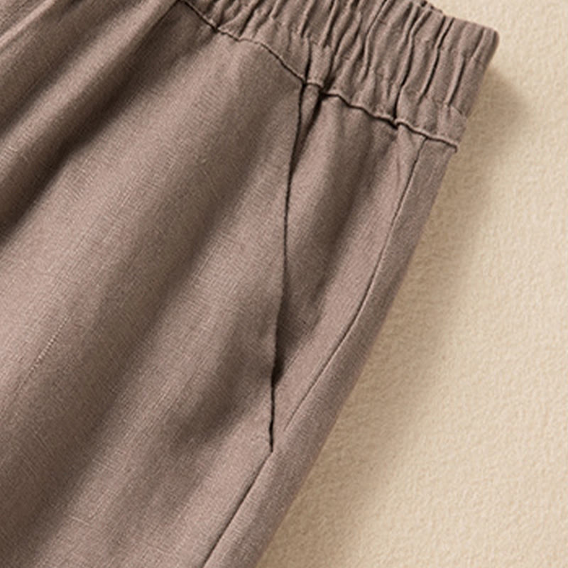 Buddha Stones Casual Solid Color Cotton Linen Women's Wide Leg Pants With Pockets - image 19