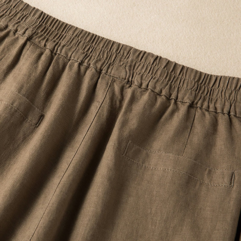 Buddha Stones Casual Solid Color Cotton Linen Women's Wide Leg Pants With Pockets - image 3