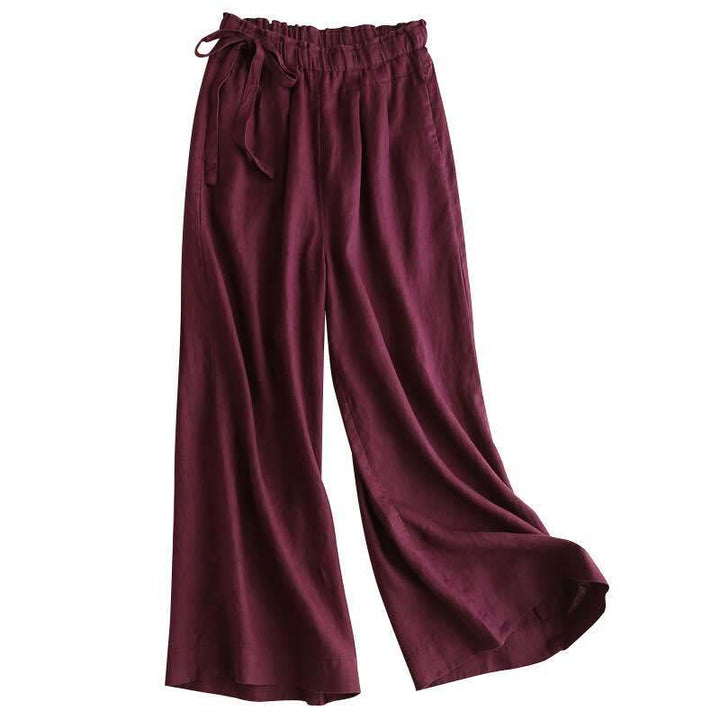 Buddha Stones Casual Plain Color Lace-up Cotton Linen Women's Wide Leg Pants - image 21