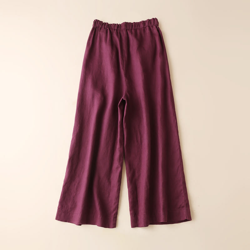 Buddha Stones Casual Plain Color Lace-up Cotton Linen Women's Wide Leg Pants - image 14