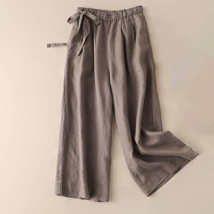 Buddha Stones Casual Plain Color Lace-up Cotton Linen Women's Wide Leg Pants - DarkGoldenrod - US12，UK/AU16，EU44 (3XL) - image 0