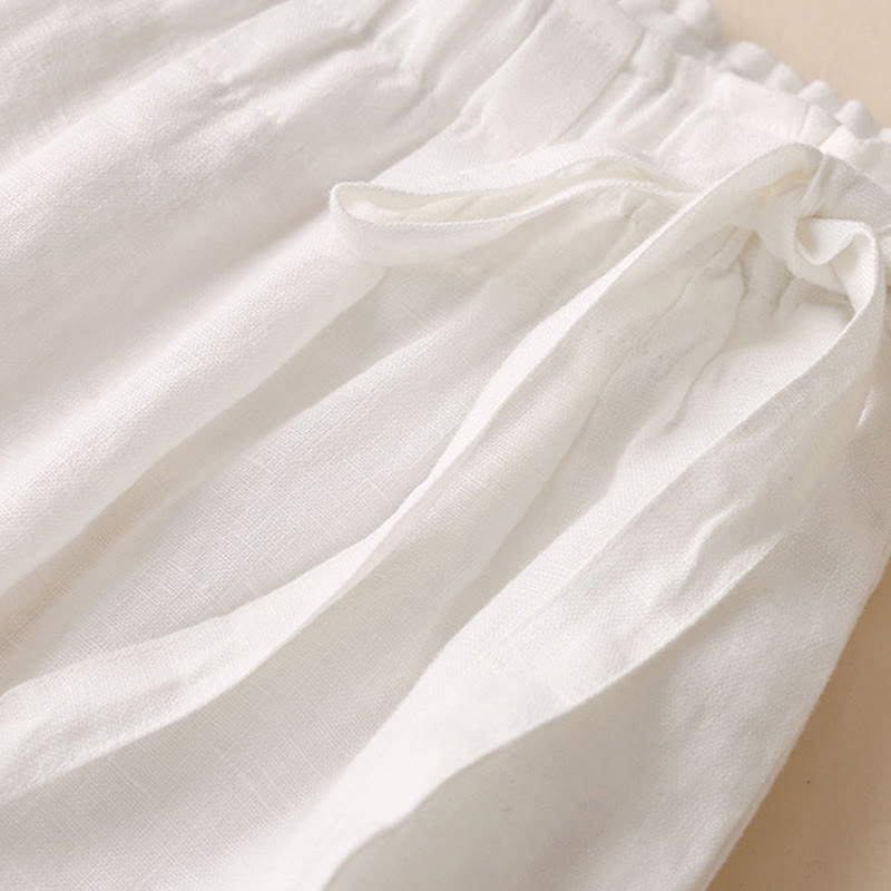 Buddha Stones Casual Plain Color Lace-up Cotton Linen Women's Wide Leg Pants - image 31