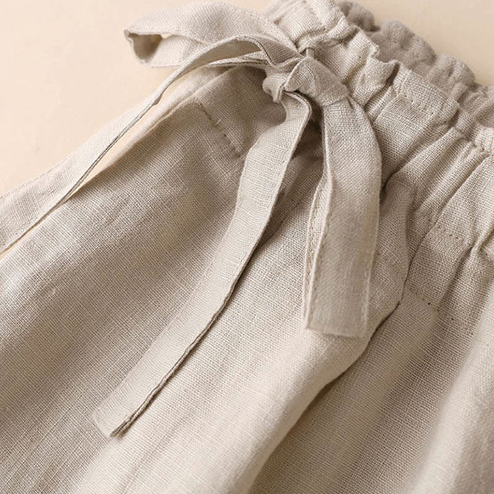 Buddha Stones Casual Plain Color Lace-up Cotton Linen Women's Wide Leg Pants - image 23