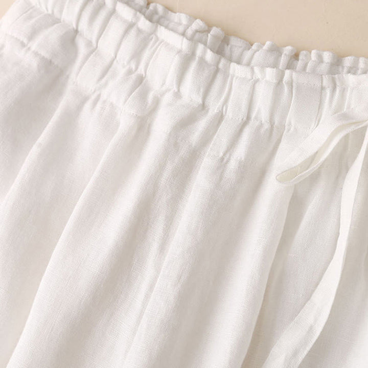 Buddha Stones Casual Plain Color Lace-up Cotton Linen Women's Wide Leg Pants - image 32