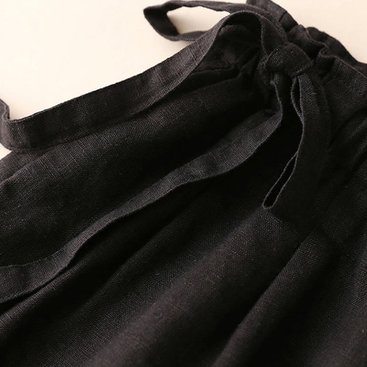 Buddha Stones Casual Plain Color Lace-up Cotton Linen Women's Wide Leg Pants - image 35