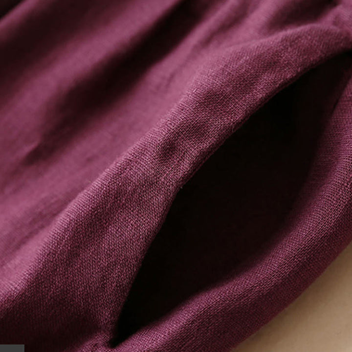 Buddha Stones Casual Plain Color Lace-up Cotton Linen Women's Wide Leg Pants - image 17