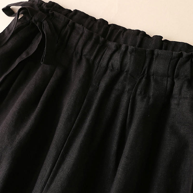 Buddha Stones Casual Plain Color Lace-up Cotton Linen Women's Wide Leg Pants - image 36