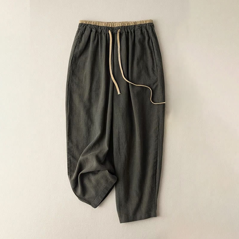 Buddha Stones Casual Solid Color Cotton Linen Drawstring Women's Pants With Pockets - DarkOliveGreen - US16，UK/AU20，EU48 (3XL) - image 7