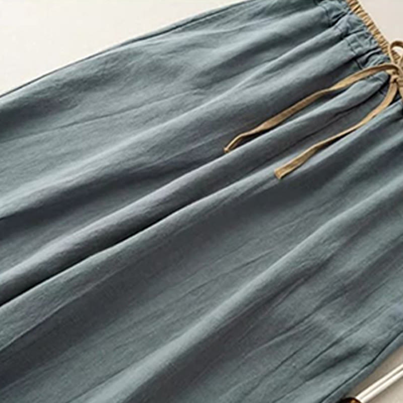 Buddha Stones Casual Solid Color Cotton Linen Drawstring Women's Pants With Pockets - image 2