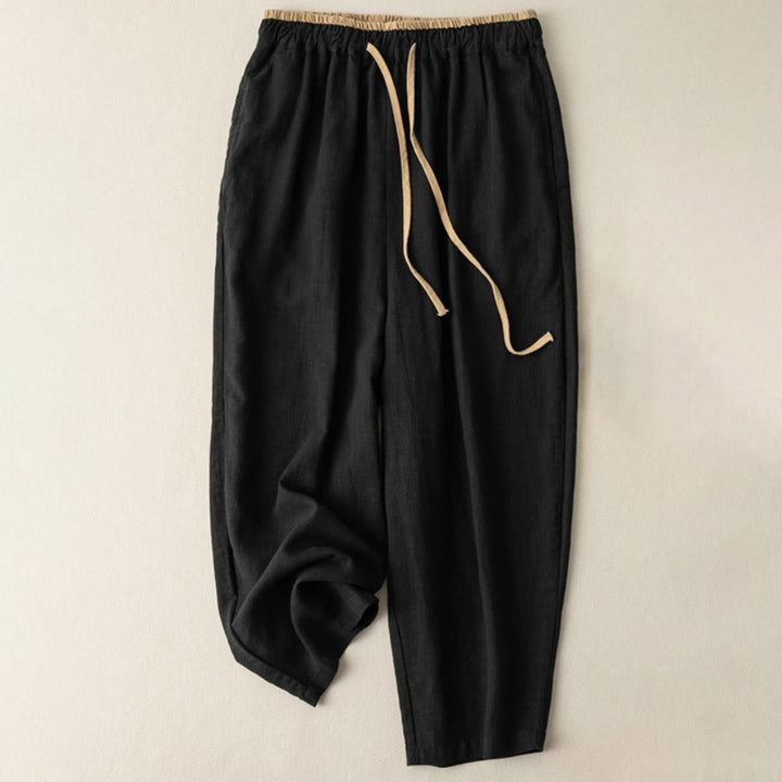 Buddha Stones Casual Solid Color Cotton Linen Drawstring Women's Pants With Pockets - Black -  Cotton Linen · No Fleece - US16，UK/AU20，EU48 (3XL) - image 3