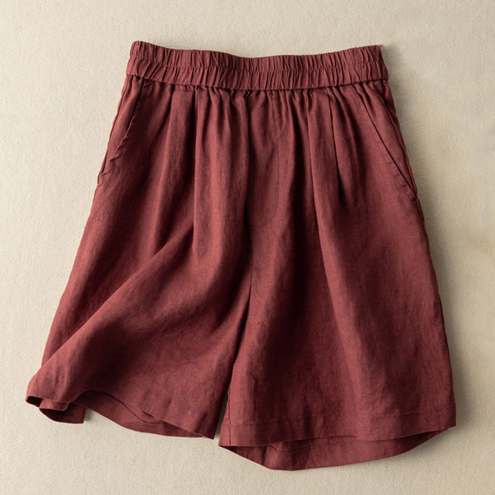 Buddha Stones Casual Plain Color Cotton Linen Women's Shorts With Pockets