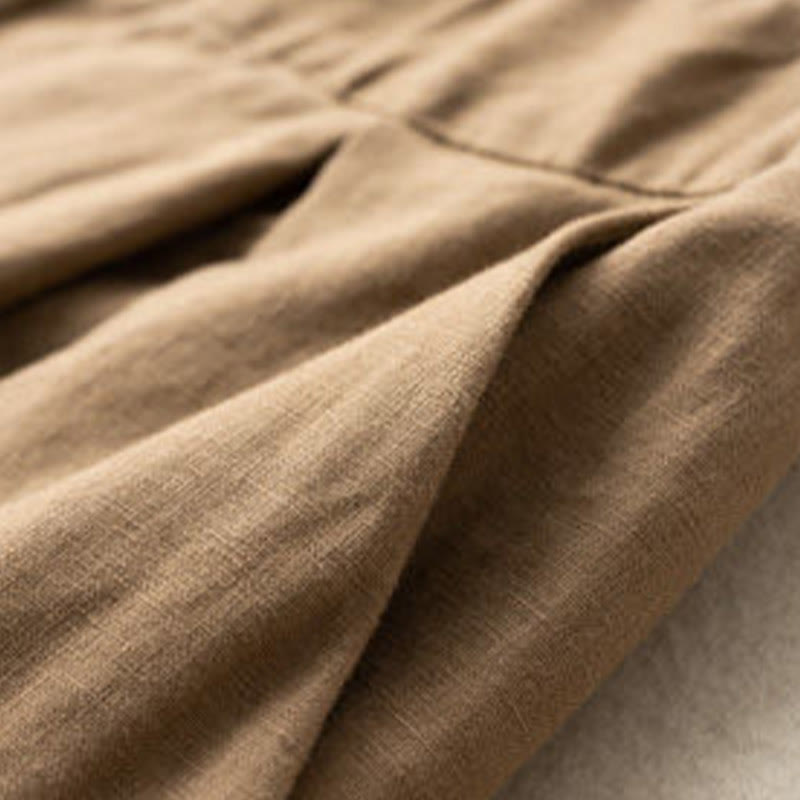 Buddha Stones Casual Solid Color Button Zipper Cotton Linen Women's Shorts With Pockets - image 6