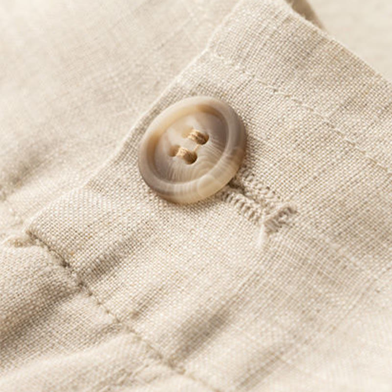 Buddha Stones Casual Solid Color Button Zipper Cotton Linen Women's Shorts With Pockets - image 3