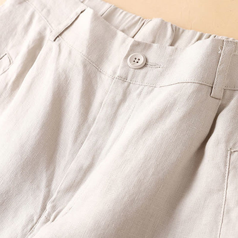 Buddha Stones Plain Color Button Zipper Cotton Women's Shorts With Pockets - image 10