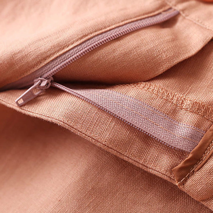 Buddha Stones Plain Color Button Zipper Cotton Women's Shorts With Pockets - image 7