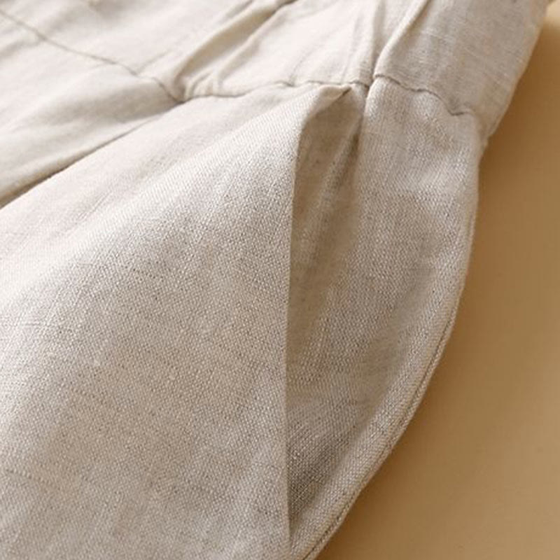 Buddha Stones Plain Color Pleated Zipper Button Cotton Linen Women's Shorts With Pockets - image 12