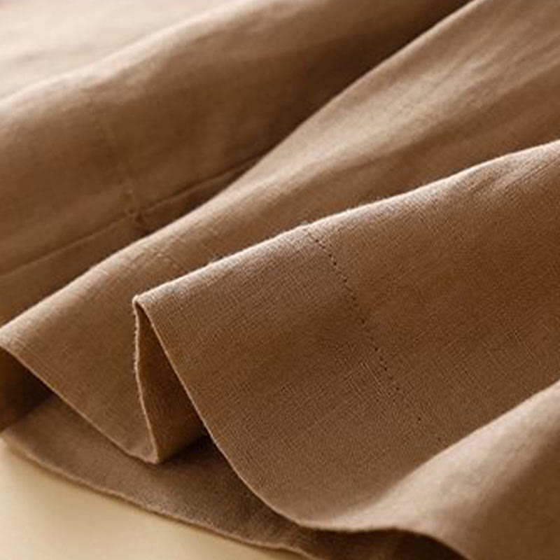 Buddha Stones Plain Color Pleated Zipper Button Cotton Linen Women's Shorts With Pockets - image 7