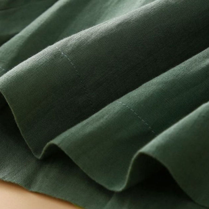 Buddha Stones Plain Color Pleated Zipper Button Cotton Linen Women's Shorts With Pockets - image 22