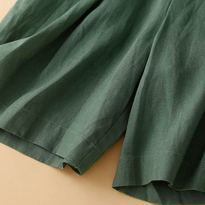 Buddha Stones Plain Color Pleated Zipper Button Cotton Linen Women's Shorts With Pockets - image 21