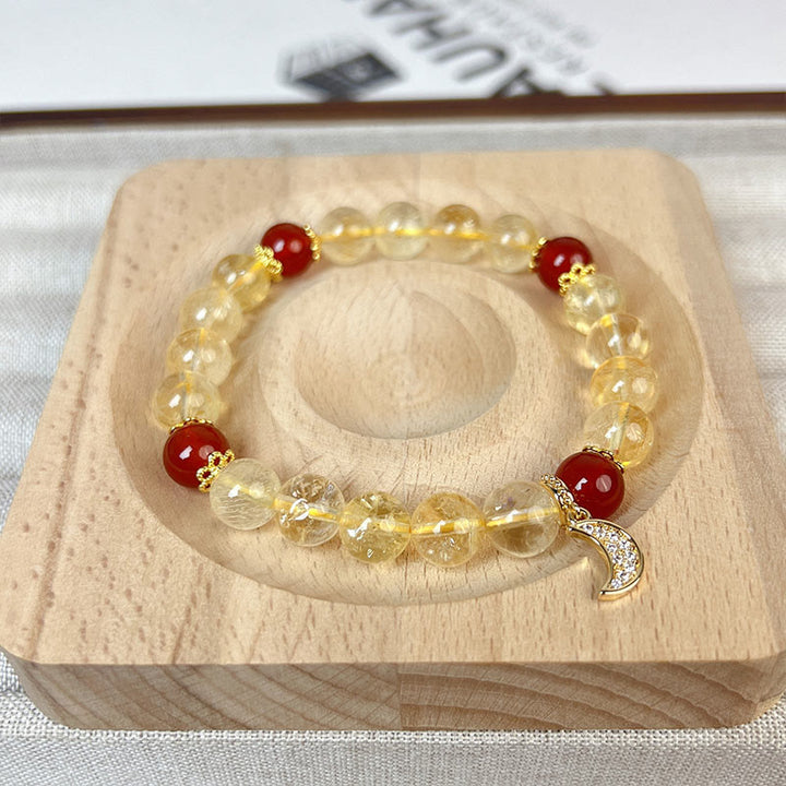 Buddha Stones Citrine Red Agate Moon Prosperity Bracelet