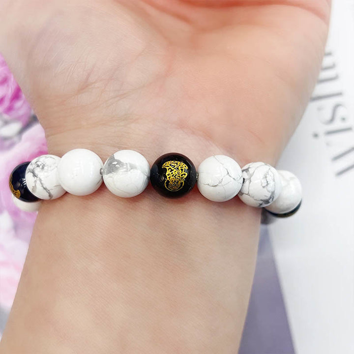 Buddha Stones Vintage White Turquoise Black Onyx Pixiu Beads Blessing Bracelet