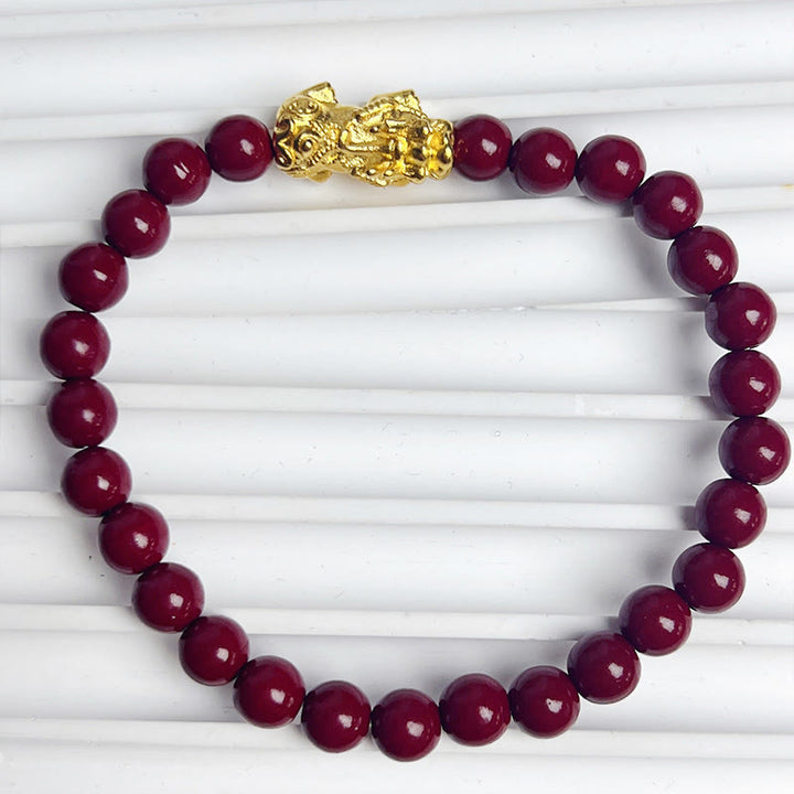 Buddha Stones Natural Cinnabar Beads Pixiu Blessing Bracelet