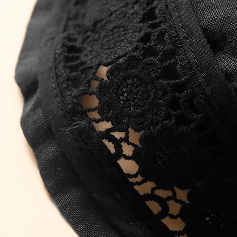 Buddha Stones Plain Color Bottom Hollow Lace Design Lace-up Cotton Women's Shorts With Pockets - image 34