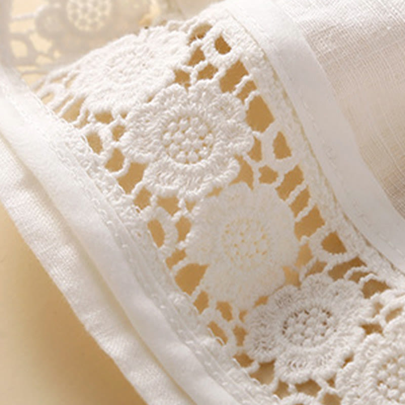 Buddha Stones Plain Color Bottom Hollow Lace Design Lace-up Cotton Women's Shorts With Pockets - image 27
