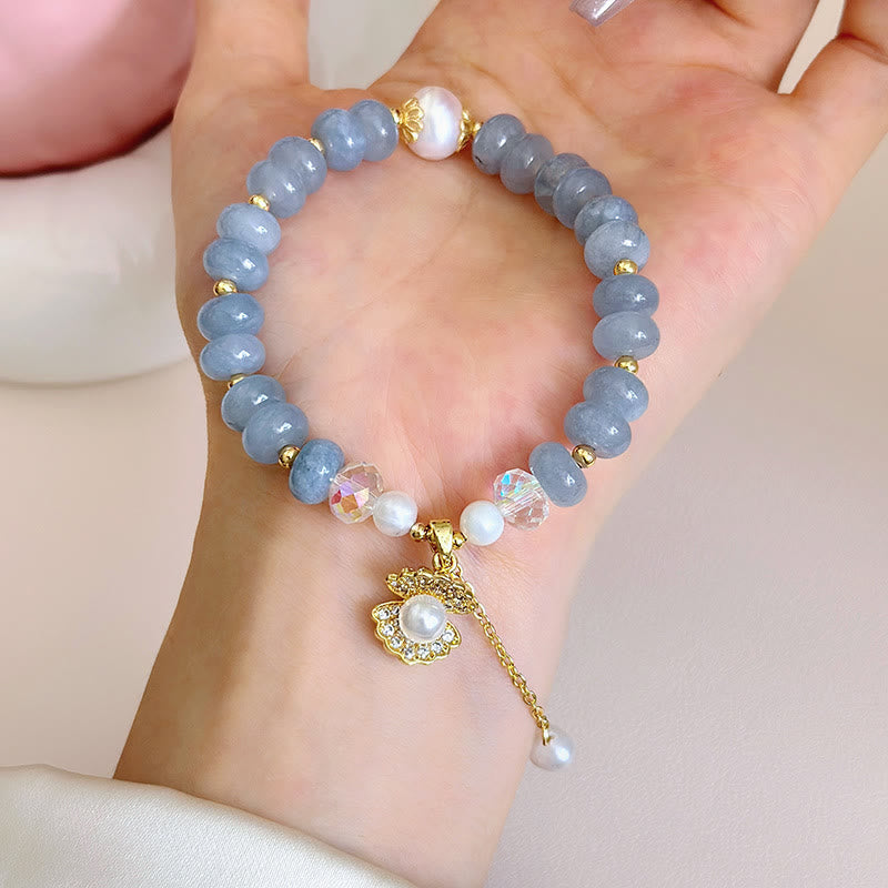 Buddha Stones Natural Aquamarine Pearl Shell Healing Bead Bracelet