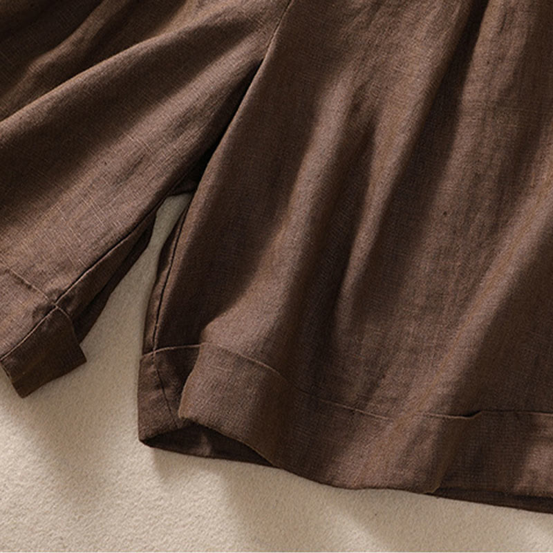 Buddha Stones Casual Solid Color Turn Up Cuff Belt Cotton Linen Women's Shorts With Pockets - image 17