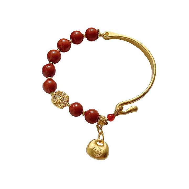 Buddha Stones South Red Agate Fu Character Ingot Half Bracelet