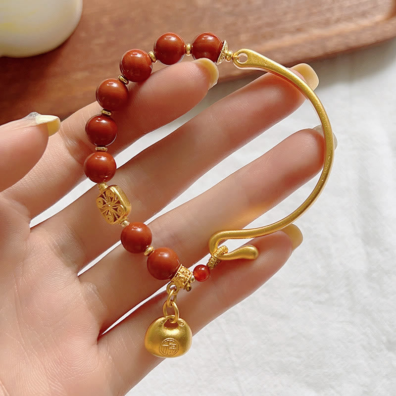 Buddha Stones South Red Agate Fu Character Ingot Half Bracelet