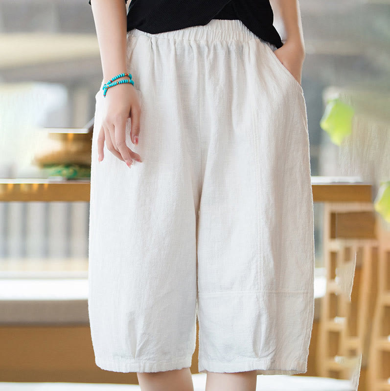 Buddha Stones Casual Plain Color Cotton Ramie Women's Shorts With Pockets - image 9
