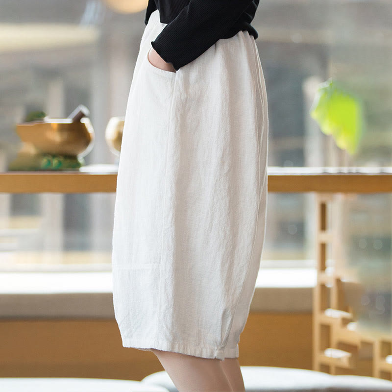 Buddha Stones Casual Plain Color Cotton Ramie Women's Shorts With Pockets - image 11