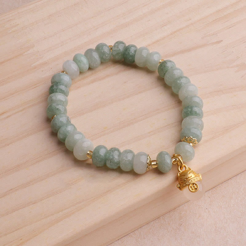 Buddha Stones Strawberry Quartz Cyan Jade Lucky Cat Beads Healing Bracelet - image 17