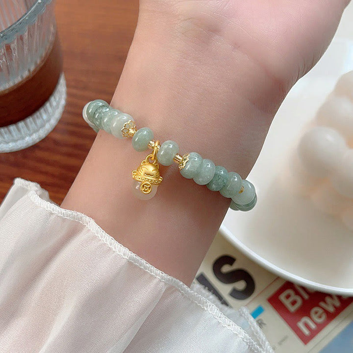 Buddha Stones Strawberry Quartz Cyan Jade Lucky Cat Beads Healing Bracelet - image 18