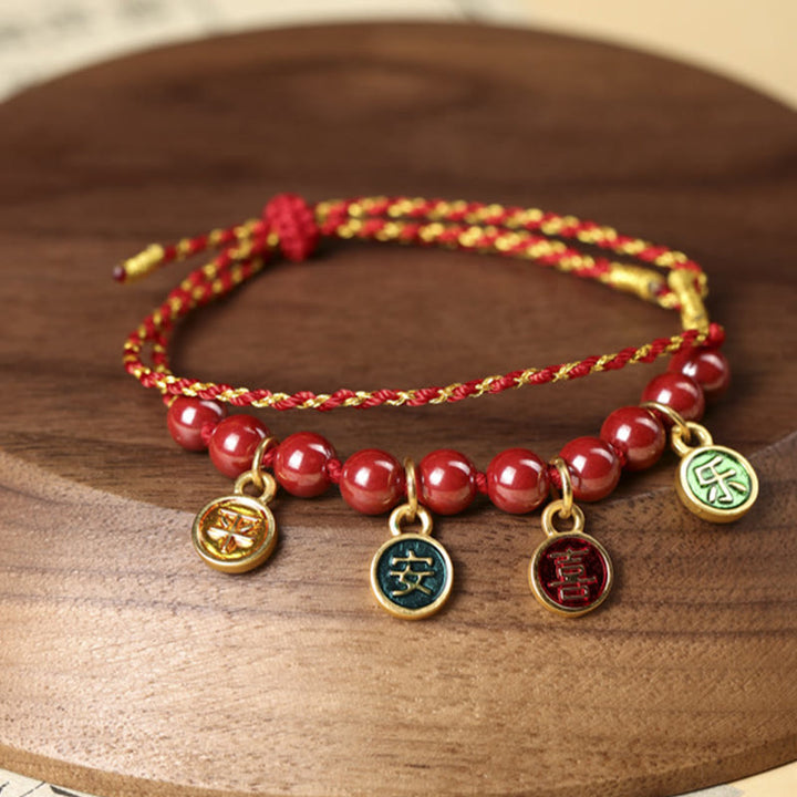 Buddha Stones Cinnabar Peace And Joy Red String Adjustable Blessing Braided Bracelet