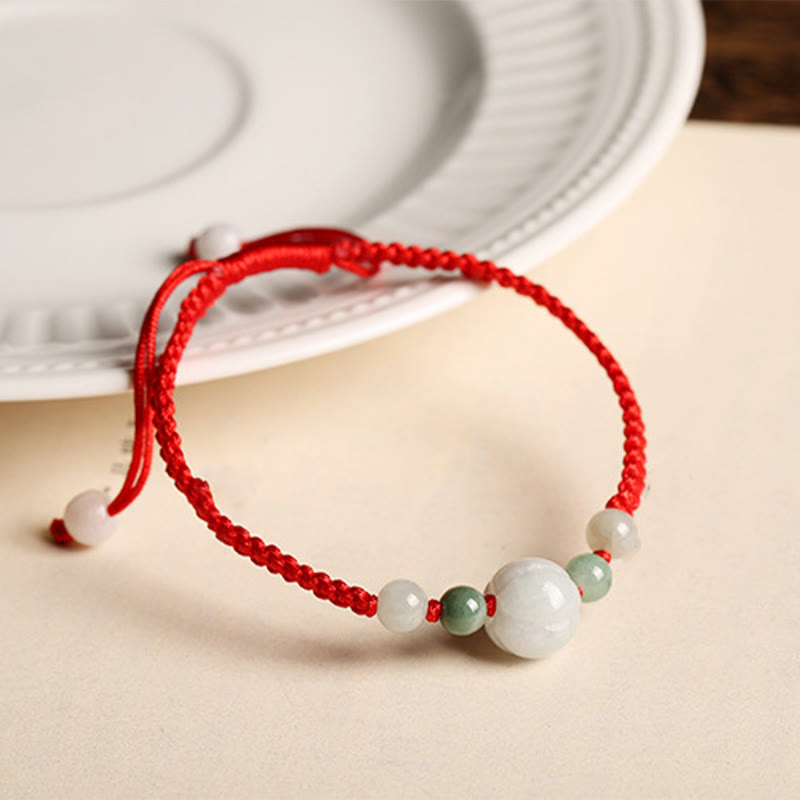 Buddha Stones Jade Pumpkin Flat Knot Luck Red String Bracelet