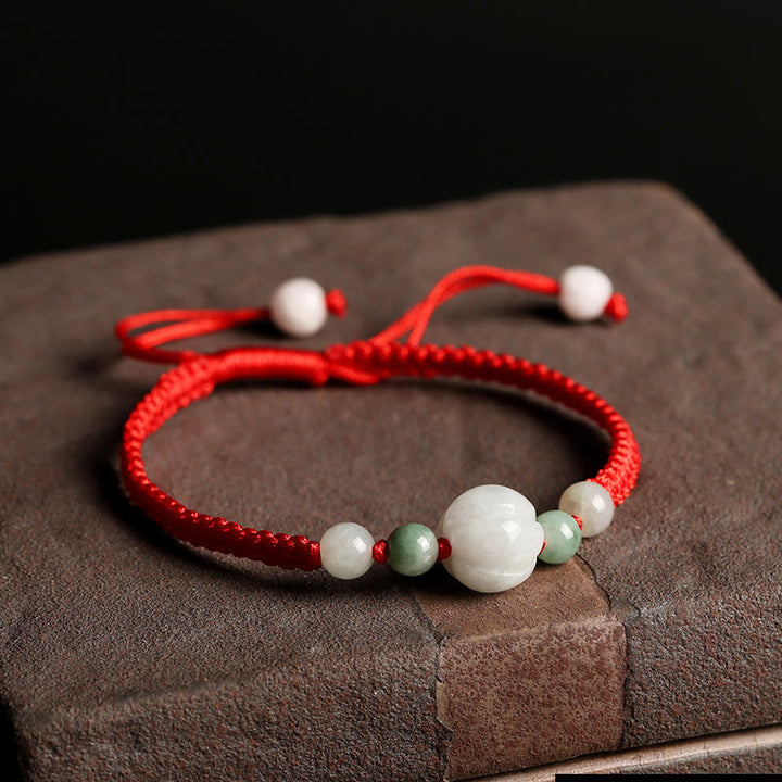 Buddha Stones Jade Pumpkin Flat Knot Luck Red String Bracelet